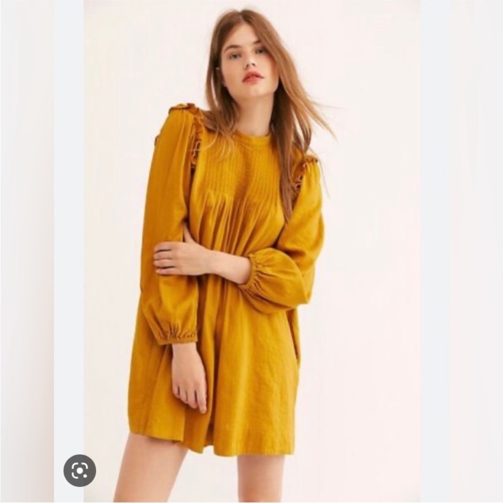 Free People Clover Tunic Dress Pintuck Ruffle Babydoll Size S